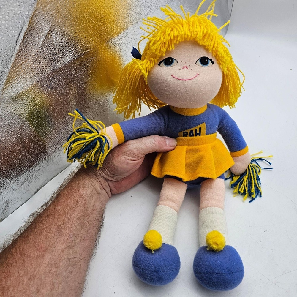 Vintage 1983 Dakin Cheerleader Rag Doll 16 Inch Yellow Hair Blue Outfit Plush
